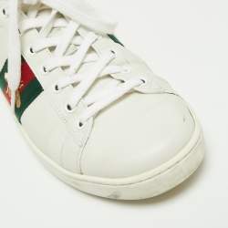 Gucci White Leather And Python Embossed Leather Ace Bee Web Low Top Sneakers Size 39.5 