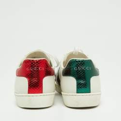 Gucci White Leather And Python Embossed Leather Ace Bee Web Low Top Sneakers Size 39.5 