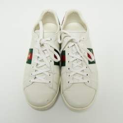 Gucci White Leather And Python Embossed Leather Ace Bee Web Low Top Sneakers Size 39.5 