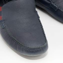 Pre Owned حذاء لوفرز غوتشي براغا جلد أسود مزين بشريط ويب سليب أون مقاس 43.5