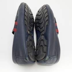 Pre Owned حذاء لوفرز غوتشي براغا جلد أسود مزين بشريط ويب سليب أون مقاس 43.5