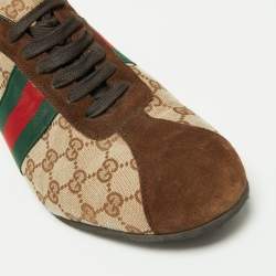 Gucci Brown/Beige GG Canvas and Suede Web Low Top Sneakers Size 44