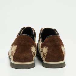 Gucci Brown/Beige GG Canvas and Suede Web Low Top Sneakers Size 44