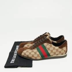 Gucci Brown/Beige GG Canvas and Suede Web Low Top Sneakers Size 44