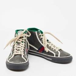 Pre Owned Gucci Grey Nylon Tennis 1977 High Top Sneakers Size 42 