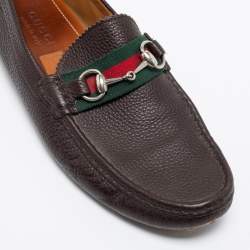 مملوكة مسبقًا Gucci Brown Leather Web Horsebit Loafers Size 41