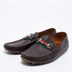 مملوكة مسبقًا Gucci Brown Leather Web Horsebit Loafers Size 41