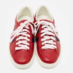 Gucci Red Guccissima Leather Ace Low Top Sneakers Size 40 