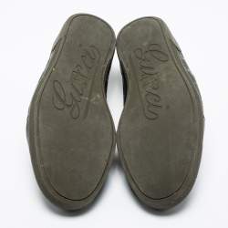 Pre Owned Gucci Olive Green Leather and GG Imprime Coated Canvas Low-Top Sneakers Size 45.5
