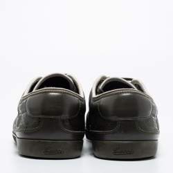 Pre Owned Gucci Olive Green Leather and GG Imprime Coated Canvas Low-Top Sneakers Size 45.5