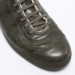 Pre Owned Gucci Olive Green Leather and GG Imprime Coated Canvas Low-Top Sneakers Size 45.5