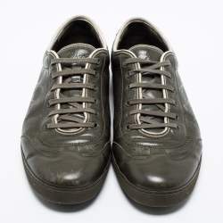 Pre Owned Gucci Olive Green Leather and GG Imprime Coated Canvas Low-Top Sneakers Size 45.5