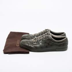 Pre Owned Gucci Olive Green Leather and GG Imprime Coated Canvas Low-Top Sneakers Size 45.5