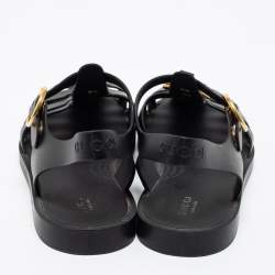 Pre Owned Gucci Black Rubber GG Buckle Strap Sandals Size 40