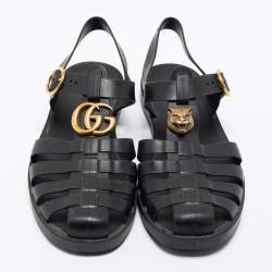 Pre Owned Gucci Black Rubber GG Buckle Strap Sandals Size 40