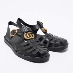 Pre Owned Gucci Black Rubber GG Buckle Strap Sandals Size 40