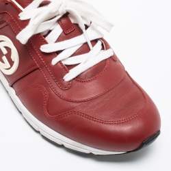 Gucci Red Leather Interlocking GG Low Top Sneakers Size 42.5