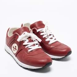 Gucci Red Leather Interlocking GG Low Top Sneakers Size 42.5