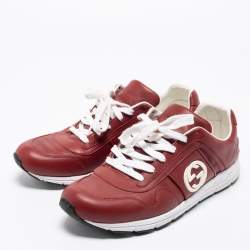 Gucci Red Leather Interlocking GG Low Top Sneakers Size 42.5