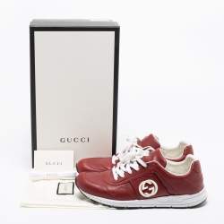 Gucci Red Leather Interlocking GG Low Top Sneakers Size 42.5