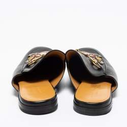 Gucci Black Leather Tiger Patch Horsebit Mules Size 44