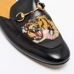 Gucci Black Leather Tiger Patch Horsebit Mules Size 44