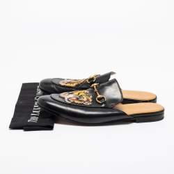Gucci Black Leather Tiger Patch Horsebit Mules Size 44