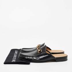 Pre Owned Gucci Black Leather Horsebit Mules Size 42.5