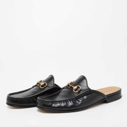 Pre Owned Gucci Black Leather Horsebit Mules Size 42.5