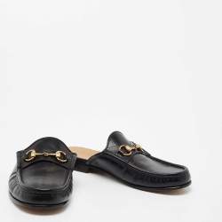Pre Owned Gucci Black Leather Horsebit Mules Size 42.5