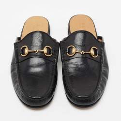 Pre Owned Gucci Black Leather Horsebit Mules Size 42.5