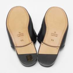 Pre Owned Gucci Black Leather Horsebit Mules Size 42.5