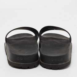 مملوكة مسبقًا صندل سلايد غوتشي تفاصيل ويب جلد أسود مقاس 41