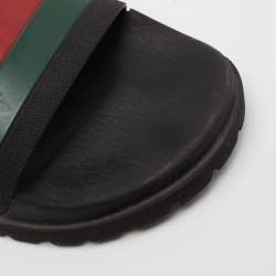 مملوكة مسبقًا صندل سلايد غوتشي تفاصيل ويب جلد أسود مقاس 41