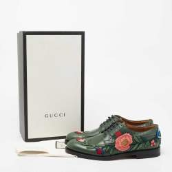 Pre Owned Gucci Green Leather Web Accent Leather Brogues Oxford Size 42