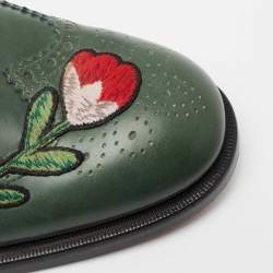 Pre Owned Gucci Green Leather Web Accent Leather Brogues Oxford Size 42