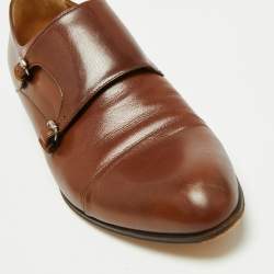 Gucci Brown Leather Double Buckle Monk Strap Oxfords Size 40.5