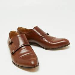 Gucci Brown Leather Double Buckle Monk Strap Oxfords Size 40.5