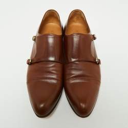 Gucci Brown Leather Double Buckle Monk Strap Oxfords Size 40.5