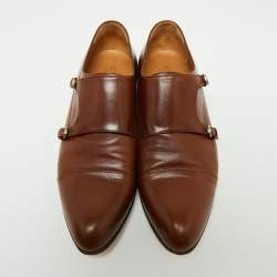 Gucci Brown Leather Double Buckle Monk Strap Oxfords Size 40.5