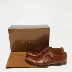 Gucci Brown Leather Double Buckle Monk Strap Oxfords Size 40.5