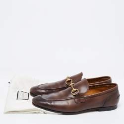 Gucci Brown Leather Jordaan Horsebit Loafers Size 41.5 