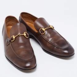 Gucci Brown Leather Jordaan Horsebit Loafers Size 41.5 