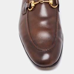 Gucci Brown Leather Jordaan Horsebit Loafers Size 41.5 