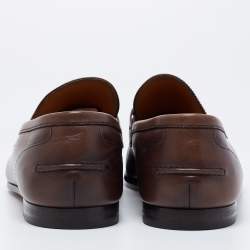 Gucci Brown Leather Jordaan Horsebit Loafers Size 41.5 