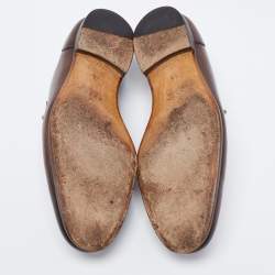 Gucci Brown Leather Jordaan Horsebit Loafers Size 41.5 
