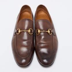 Gucci Brown Leather Jordaan Horsebit Loafers Size 41.5 