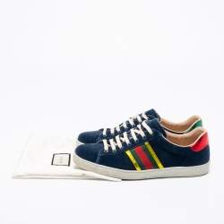 Gucci Blue Velvet And Leather Web Ace Sneakers Size 42