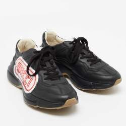 Pre Owned Gucci Black Leather Rhyton Sneakers Size 41