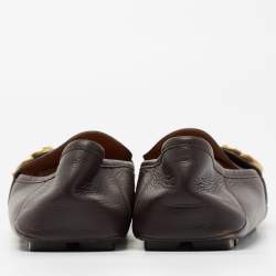 Pre Owned Gucci Dark Brown Leather GG Web Loafers Size 43.5